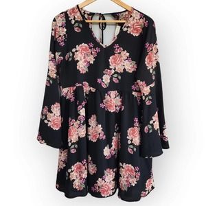 Altar'd State Black Floral Long Sleeve Flowy Dress L